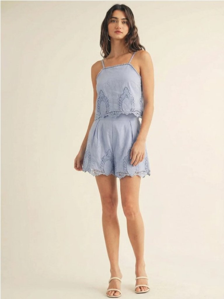 Light Blue Lace-Trim Women's Shorts